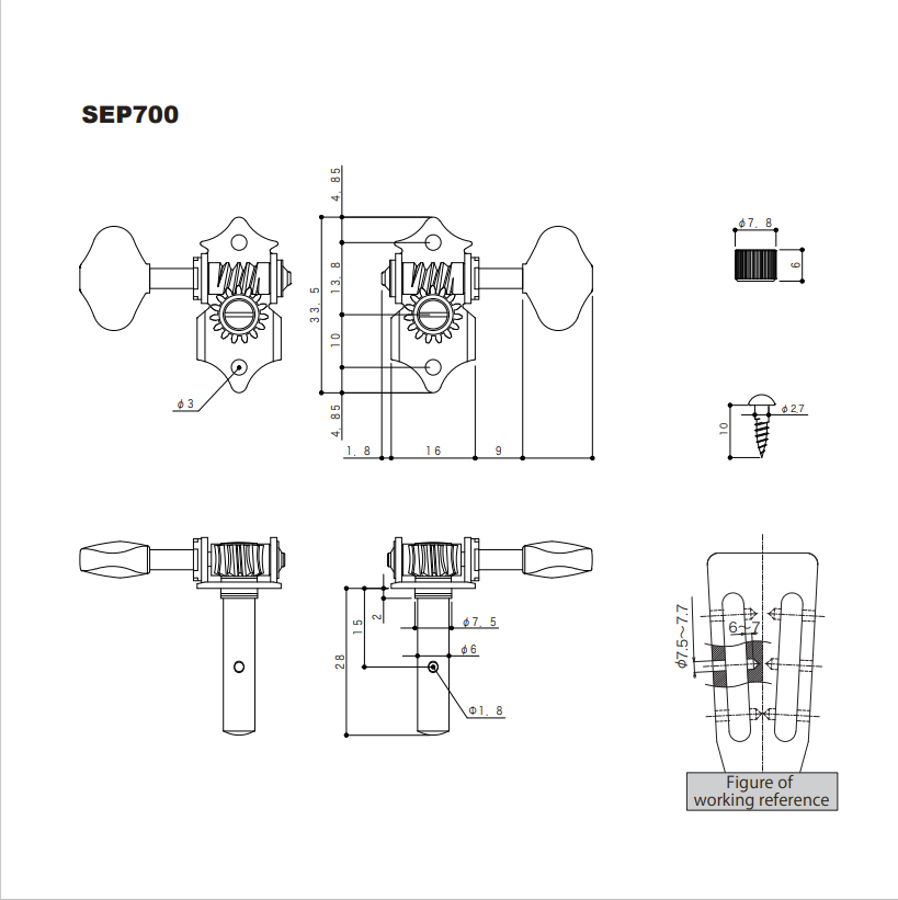 Mécaniques Gotoh SEP780 pour tête ajourée 3x3 finition nickel