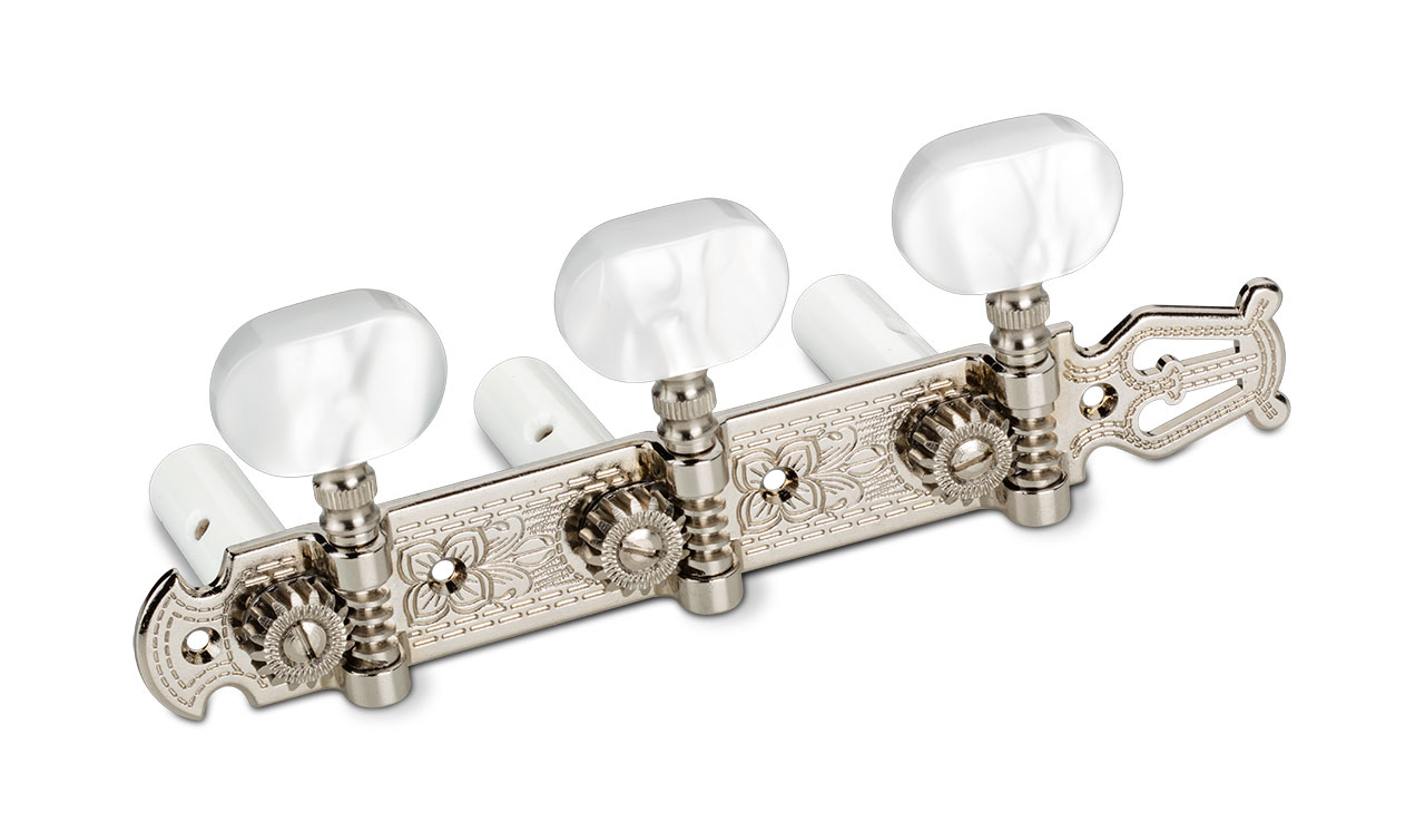 Mécaniques guitare classique Schaller Lyra nickel bouton blanc