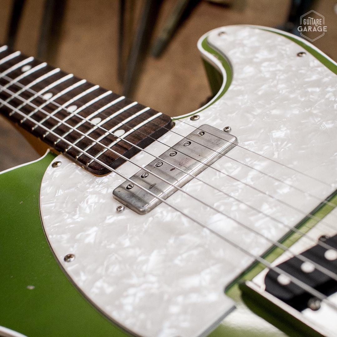 Partcaster Guitare Garage Olive Drab Light Relic avec Bindings Blancs