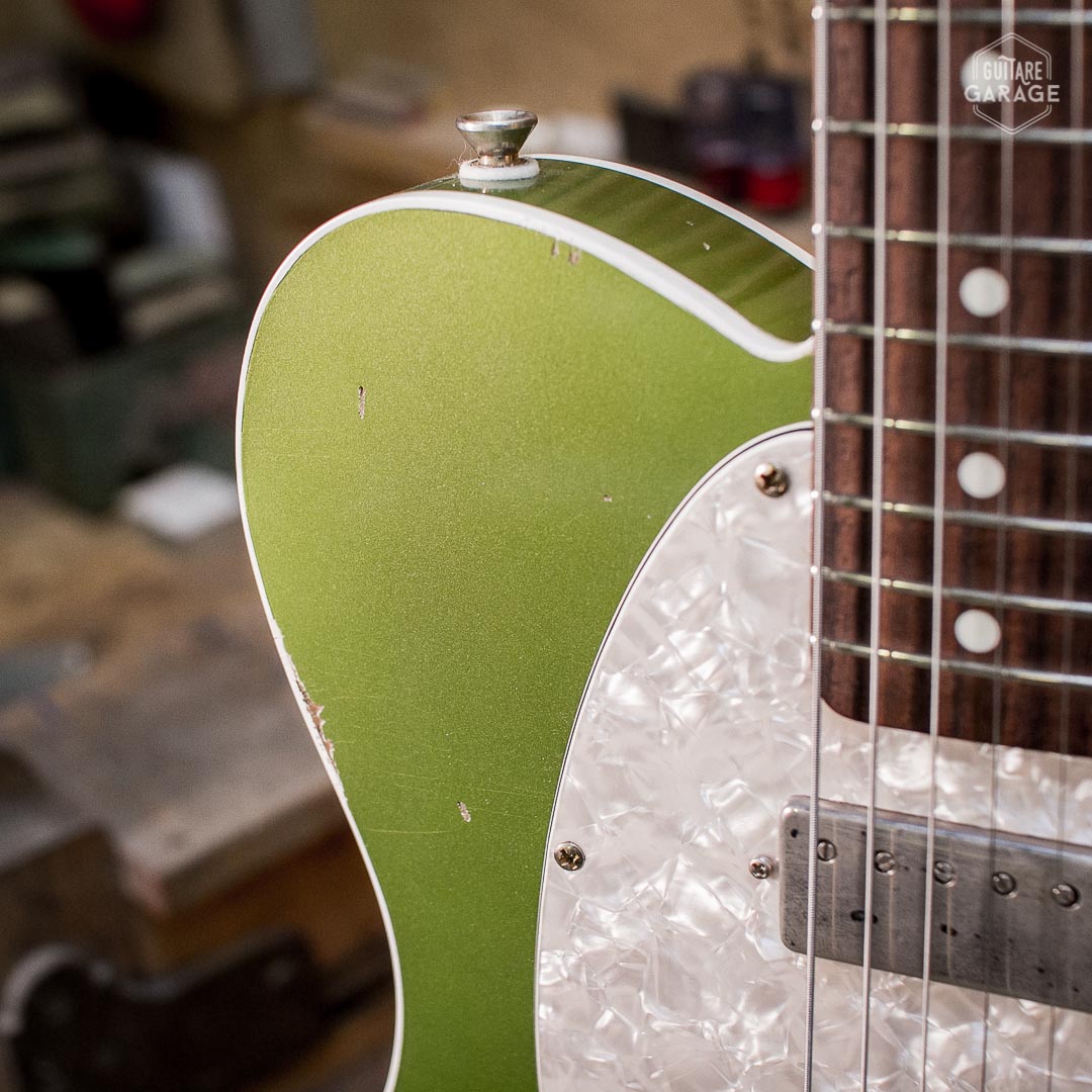 Partcaster Guitare Garage Olive Drab Light Relic avec Bindings Blancs