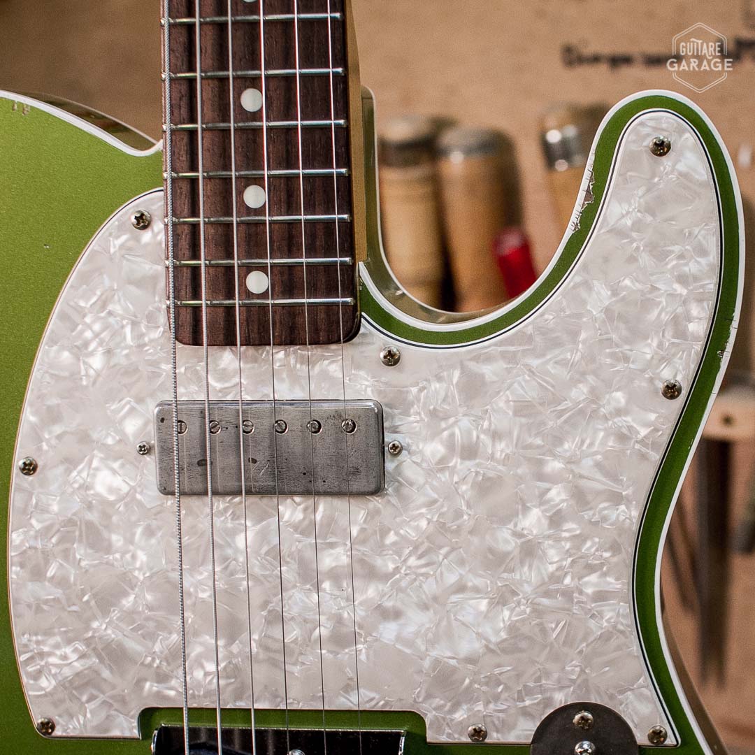 Partcaster Guitare Garage Olive Drab Light Relic avec Bindings Blancs