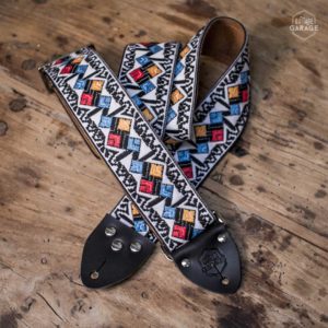 Sangle Vintage Guitare Garage Blanche motif Diamonds