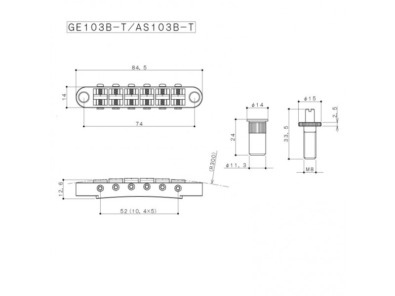 Chevalet Tune-O-Matic Gotoh GE103B-T métrique en finition noire