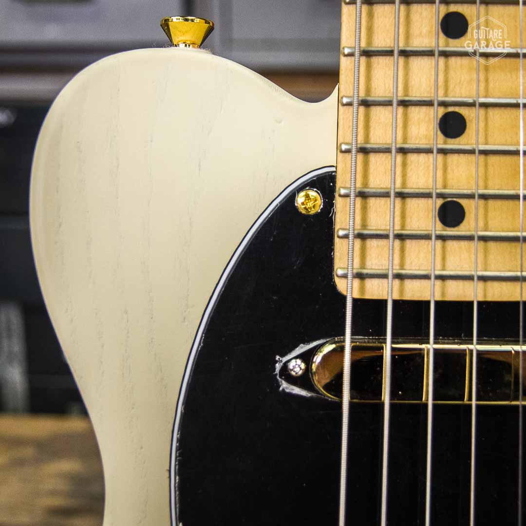Minicaster Frêne Olympic White Open Grain Gold Edition