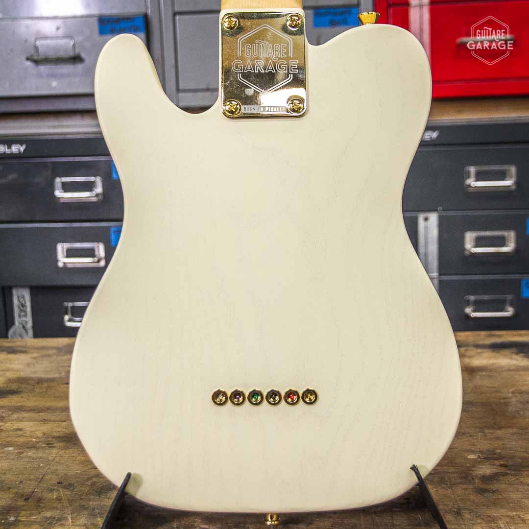 Minicaster Frêne Olympic White Open Grain Gold Edition