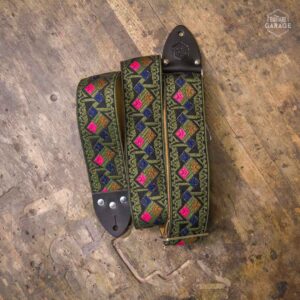 Sangle Vintage Guitare Garage Olive Motif "Diamond"