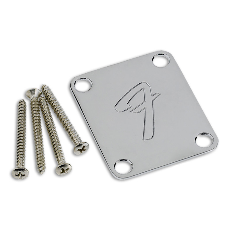 Plaque de manche (neck plate) Fender "F" fixation 4 points finition Chrome