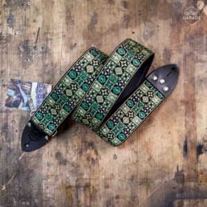 Sangle Vintage Guitare Garage Verte Motif Woodstock