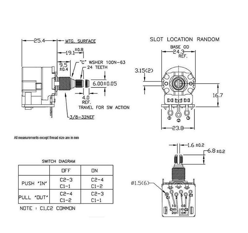 CTS® POTENTIOMÈTRE PUSH PULL AXE FENDU 6mm 500K AUDIO